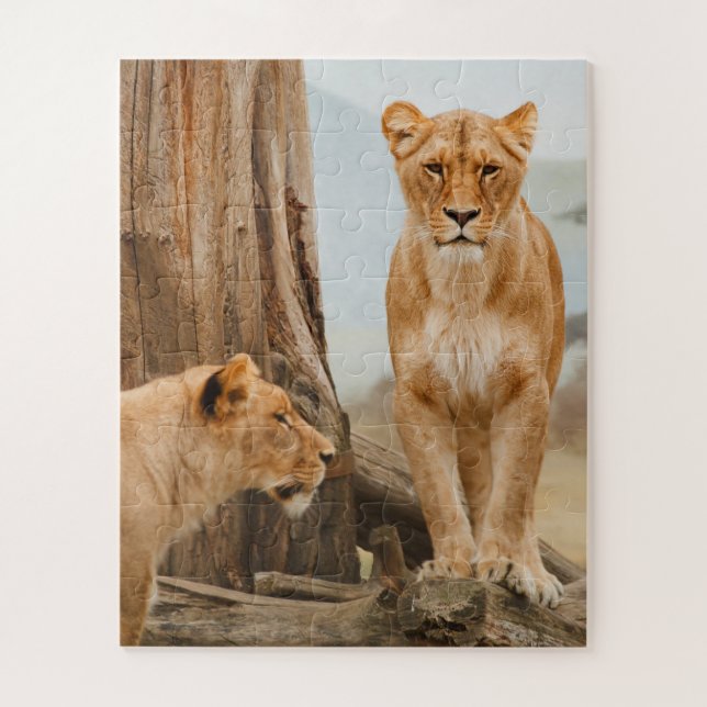 Female Lions Scouting at Dead Trees Jigsaw Puzzle (Vertical)