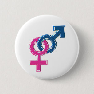 Female male coupled symbols 6 cm round badge