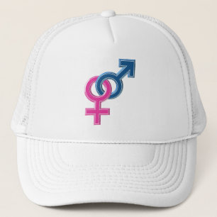 Female male coupled symbols trucker hat