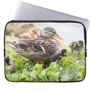 Female Mallard Surrounded By Ducklings Laptop Sleeve