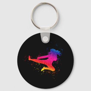 Female Martial Arts, High Kick, Paint Splash Key Ring