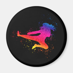 Female Martial Arts, High Kick, Paint Splash Magnet