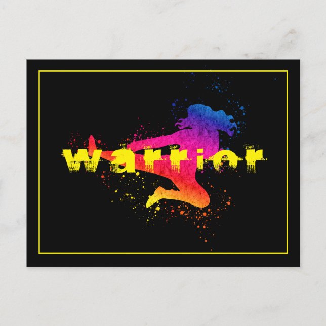 Female Martial Arts, High Kick, Paint Splash Postcard (Front)
