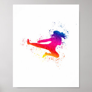 Female Martial Arts, High Kick, Paint Splash Poster