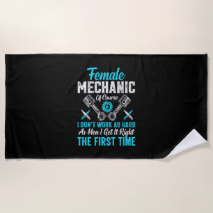 Female Mechanic Beach Towel