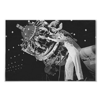 Female Mechanic on a Radial Engine Photo Print