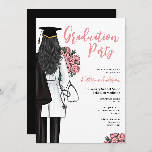 Female Medical School Graduation Party Invitation (Front/Back)