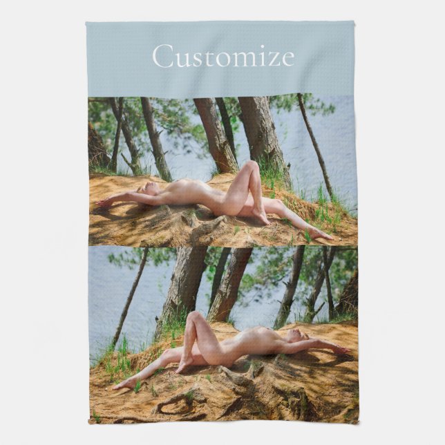 Female Model Sunbathing Thunder_Cove  Tea Towel (Vertical)