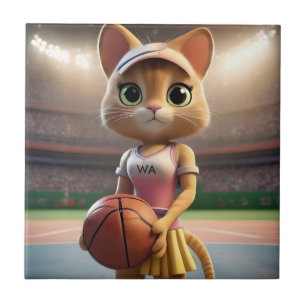Female Netball Cat, Ceramic Tile