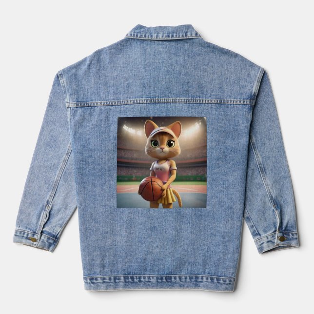 Female Netball Cat, Denim Jacket (Back)