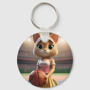 Female Netball Cat, Key Ring