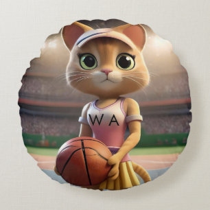 Female Netball Cat,  Round Cushion