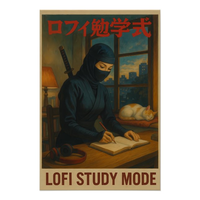 Female Ninja Lofi Study Mode Poster (Front)
