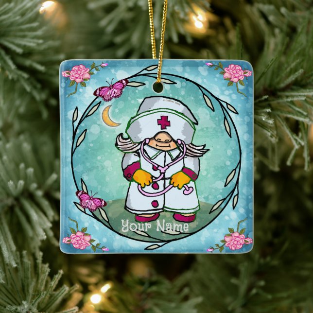 Female nurse gnome  ceramic ornament (Tree)