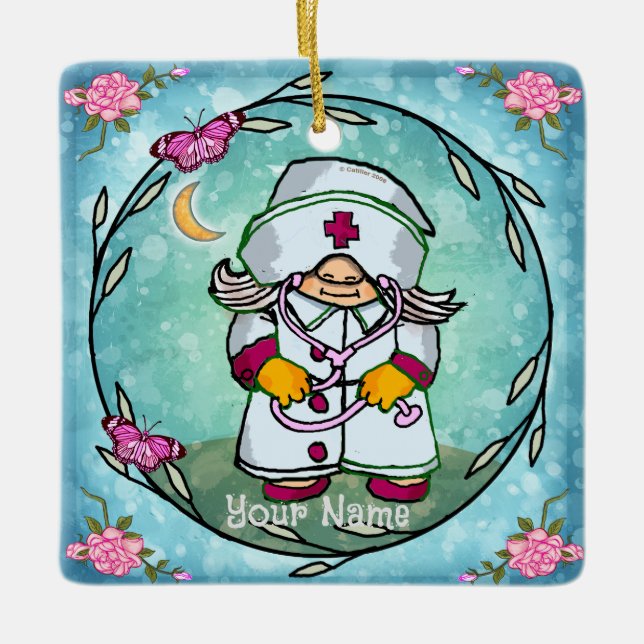 Female nurse gnome  ceramic ornament (Front)