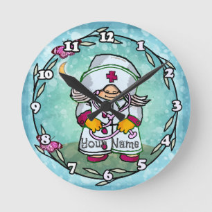 Female Nurse Gnome Round Clock