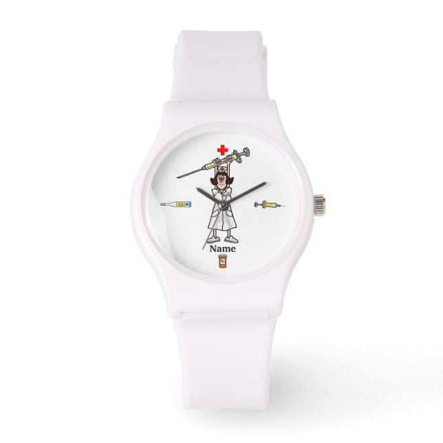 Female Nurse with Big Syringe Watch  Personalise  (Front)