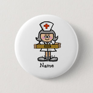 Female Nurse with Grey Hair Button  Customise It!