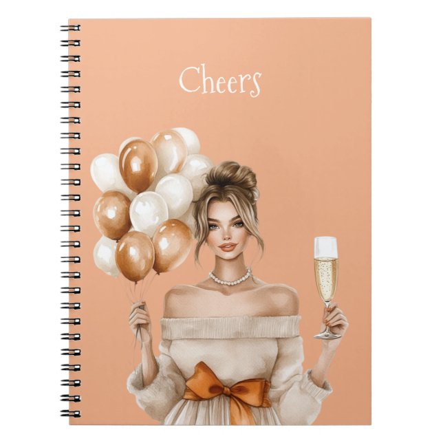 Female Orange Bow White Bronze Balloons Notebook (Front)