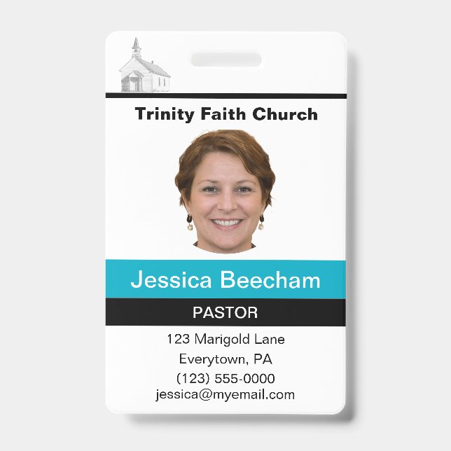 Female Pastor Custom Badge ID Badge (Front)