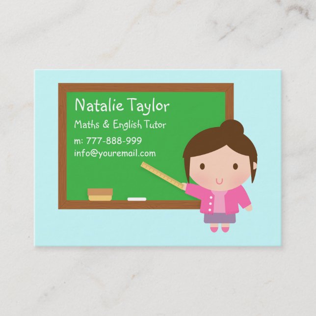 Female Personal Tutor or Teacher Chalkboard Business Card (Front)