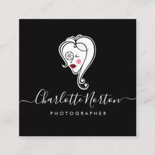 Female Photographer Black Square Business Card