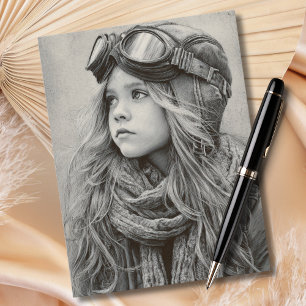 Female Pilot Black Sketch Girl Aviation Birthday  Postcard