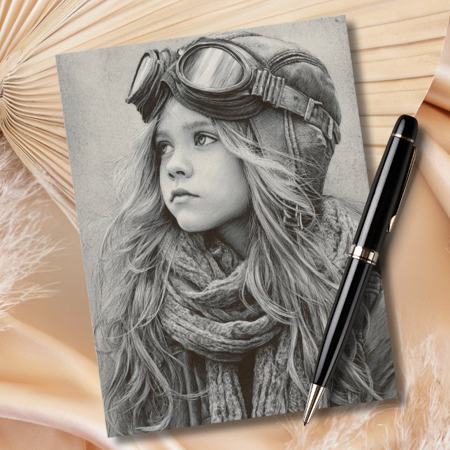 Female Pilot Black Sketch Girl Aviation Birthday  Postcard (Creator Uploaded)