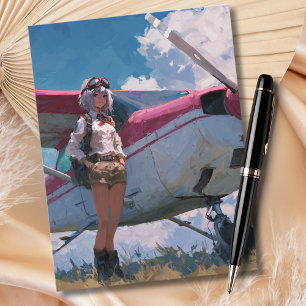 Female Pilot Portrait Fun Kawaii Aviation Birthday Postcard