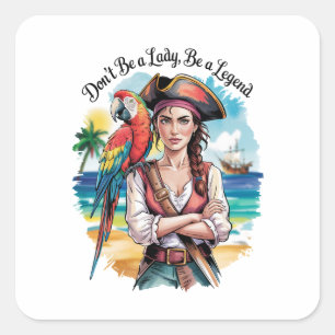 Female Pirate Buccaneer Beauty On Deck Square Sticker