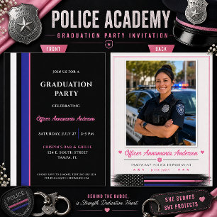 Female Police Academy Graduation Thin Blue Line Invitation