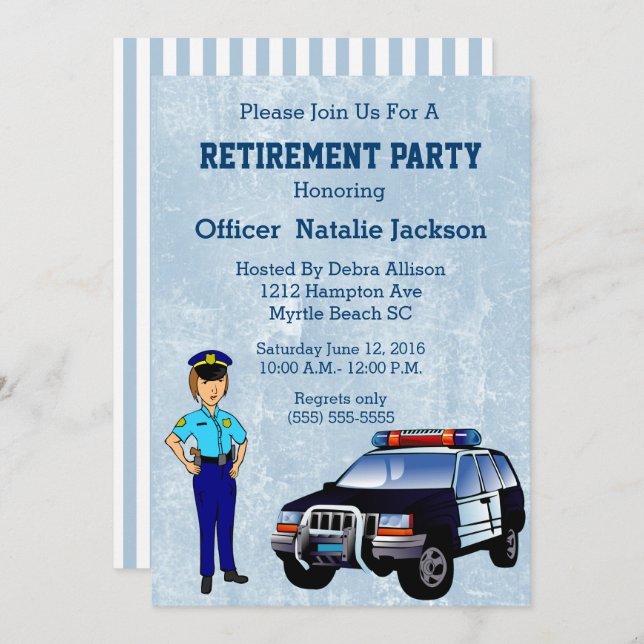 Female Police Officer Retirement Party Invitation (Front/Back)