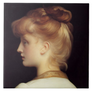 Female Portrait From Behind (by Frederic Leighton) Ceramic Tile