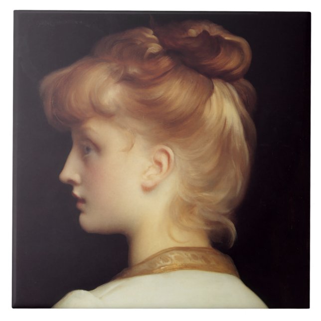 Female Portrait From Behind (by Frederic Leighton) Ceramic Tile (Front)
