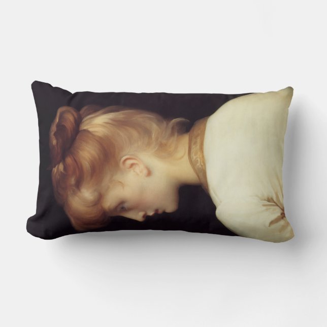 Female Portrait From Behind (by Frederic Leighton) Lumbar Cushion (Front)