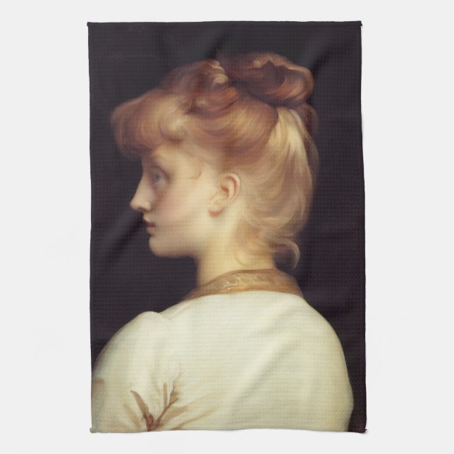 Female Portrait From Behind (by Frederic Leighton) Tea Towel (Vertical)
