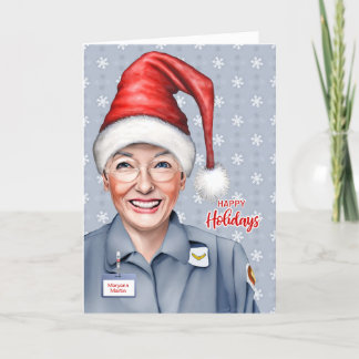 Female Postal Worker Christmas Custom Name Holiday Card