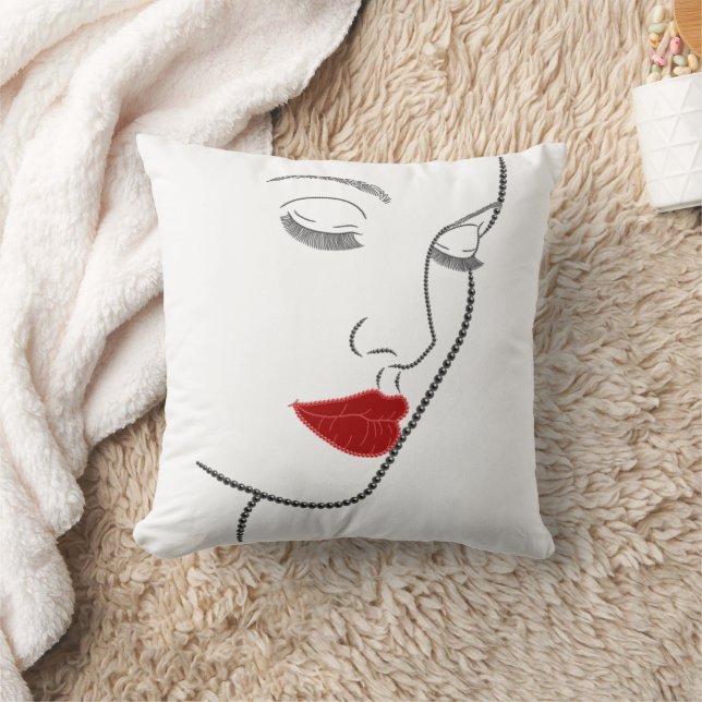 Female Profile in Printed Bead Design Cushion (Blanket)