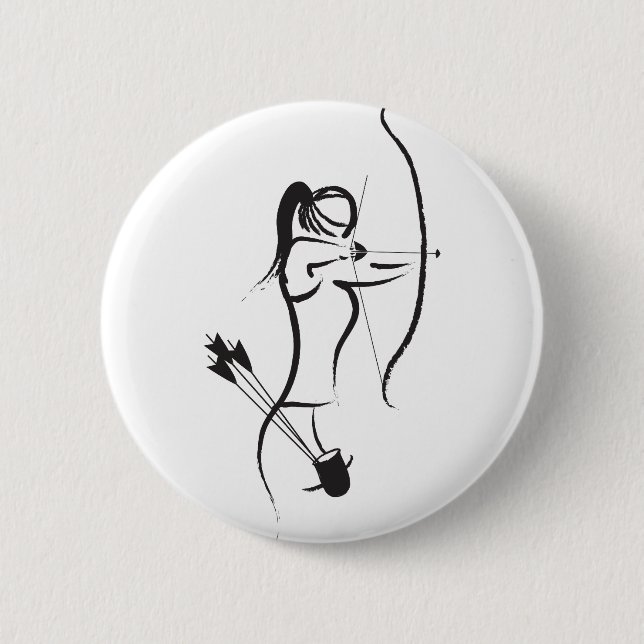 Female Recurve Archer 6 Cm Round Badge (Front)