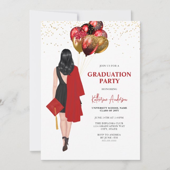 Female Red Graduation Party Invitation (Front)