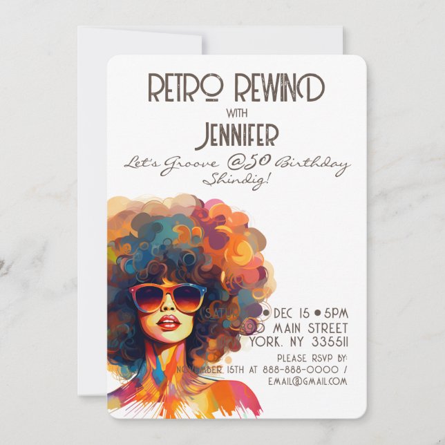 Female Retro Rewind 50th Birthday Shindig Party Invitation (Front)