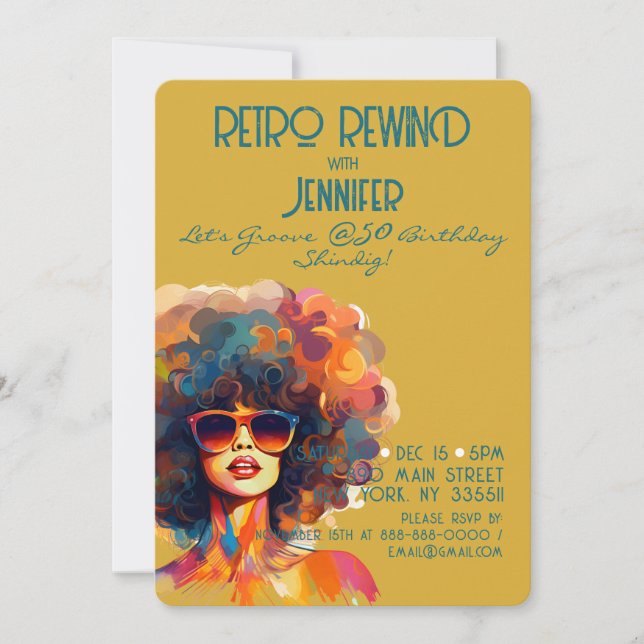Female Retro Rewind 50th Birthday Shindig Party Invitation (Front)
