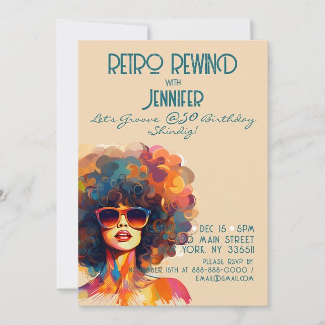 Female Retro Rewind 50th Birthday Shindig Party Invitation (Front)