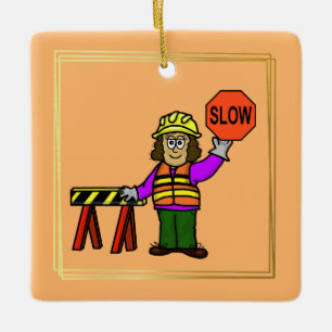 Female Road Traffic Worker Christmas Ornament