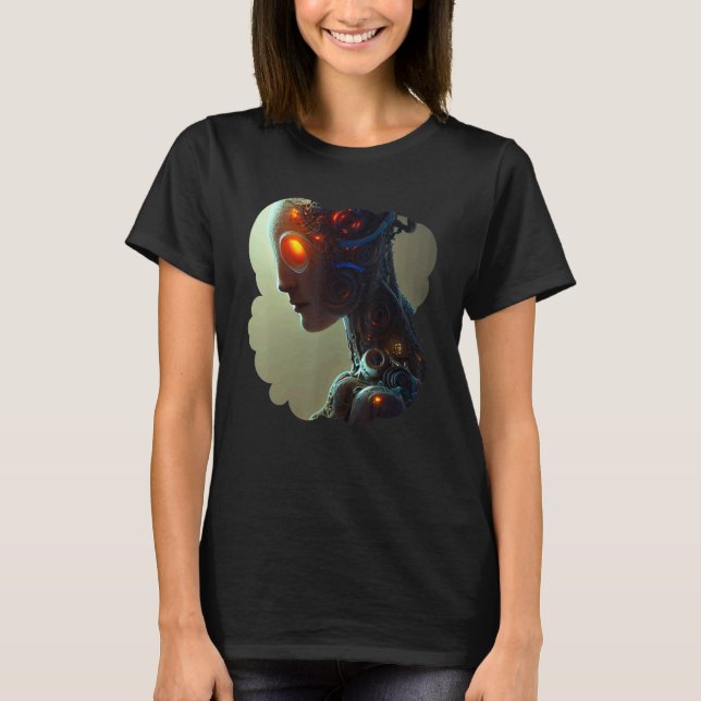 Female Robot Sci Fi Cyborg Unique Futuristic Digit T-Shirt (Front)