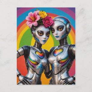 Female Robots in Love  Postcard