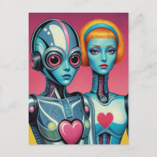 Female Robots Scifi Heart Postcard