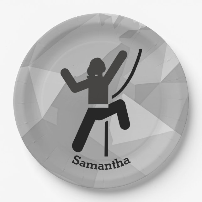 Female Rock Climber Design Paper Plate (Front)