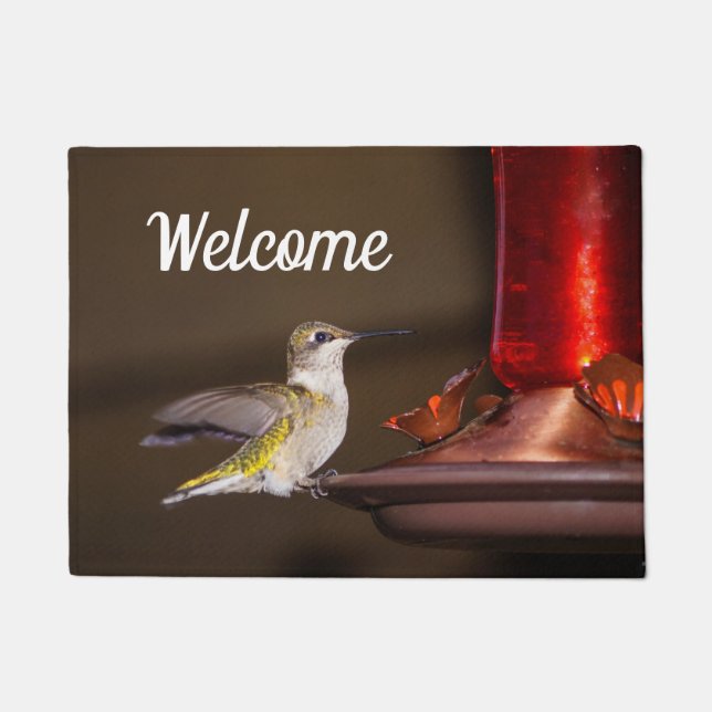 Female Ruby-throated Hummingbird Welcome Doormat (Front)