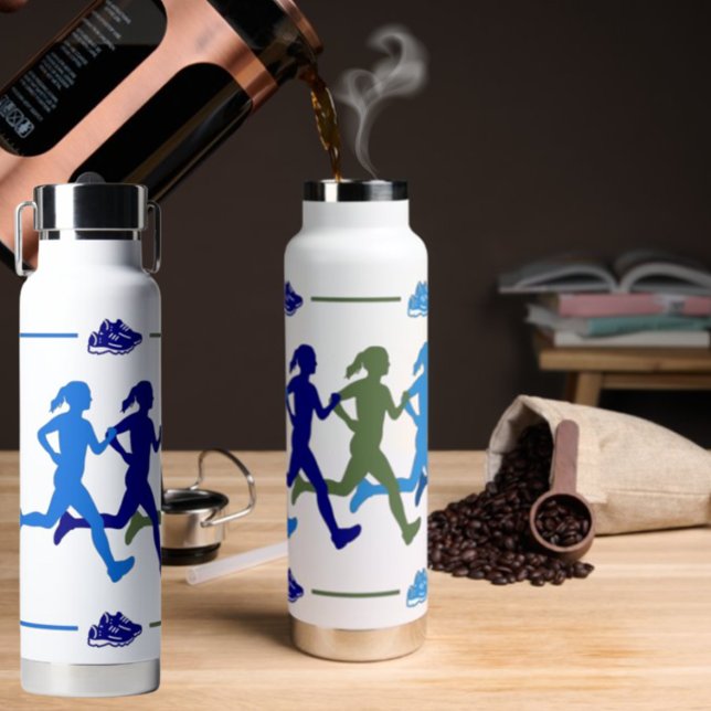 Female Runner Colourful Blue Green Silhouettes Water Bottle (Creator Uploaded)